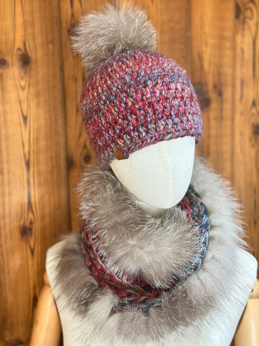 Foulard avec torsade avec fourrure recyclée - Renard