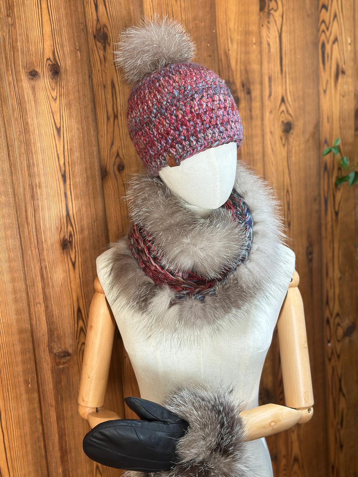 Foulard avec torsade avec fourrure recyclée - Renard