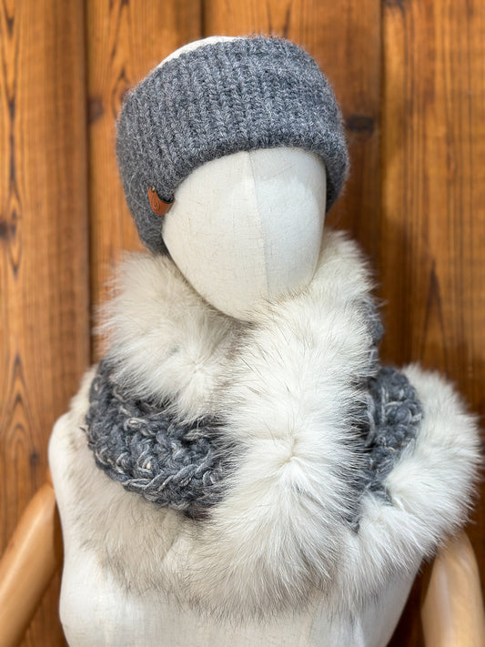Foulard Gris Alpaga et Mérinos avec fourrure recyclée - Renard