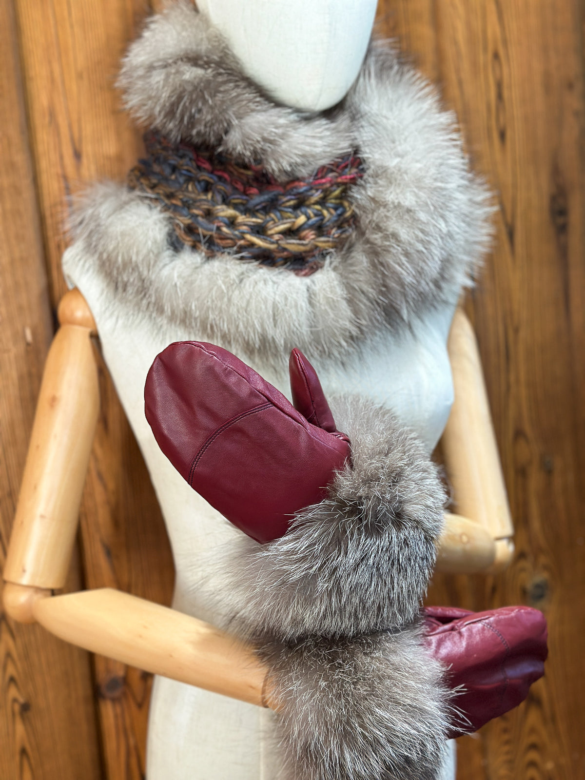 Foulard avec torsade avec fourrure recyclée - Renard