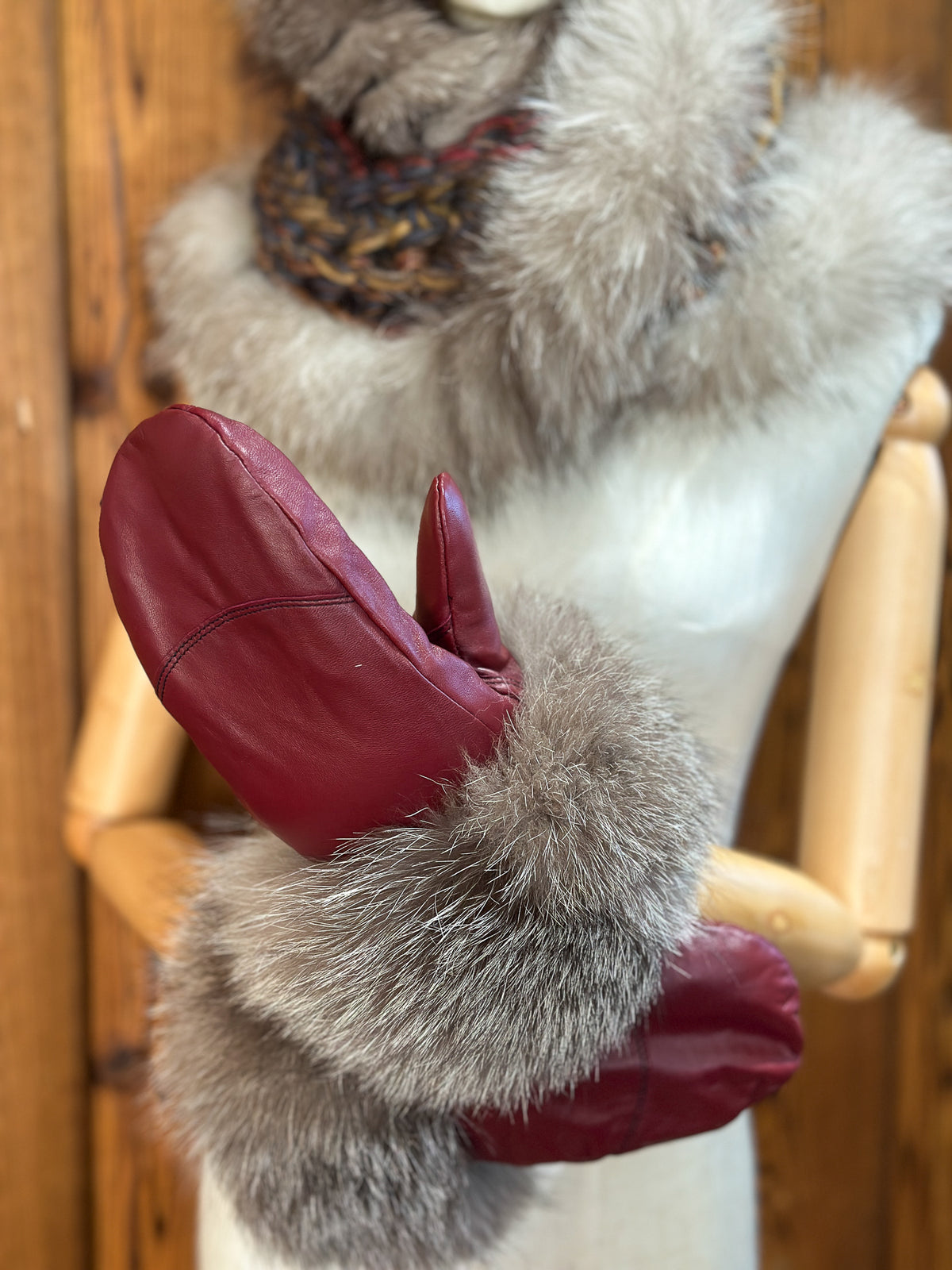 Foulard avec torsade avec fourrure recyclée - Renard
