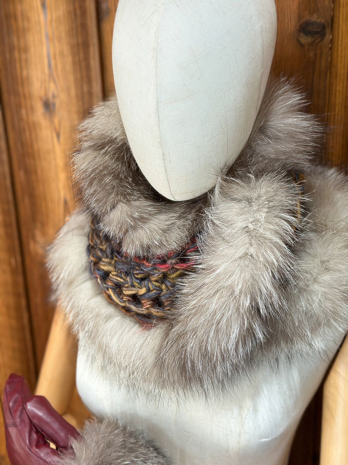 Foulard avec torsade avec fourrure recyclée - Renard