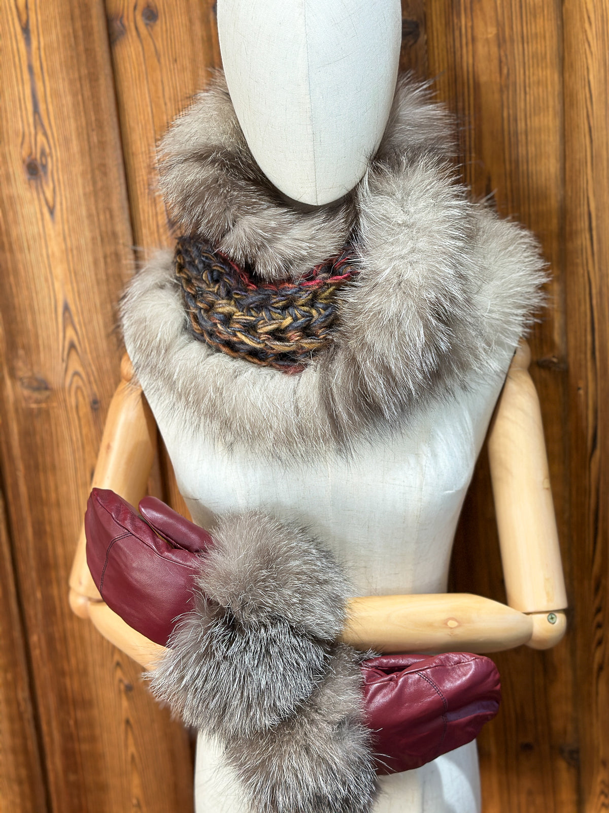 Foulard avec torsade avec fourrure recyclée - Renard