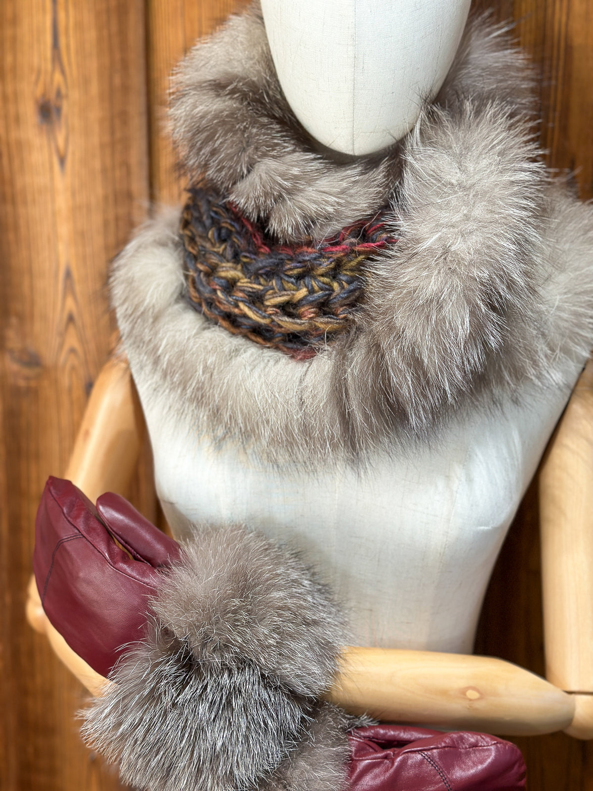 Foulard avec torsade avec fourrure recyclée - Renard
