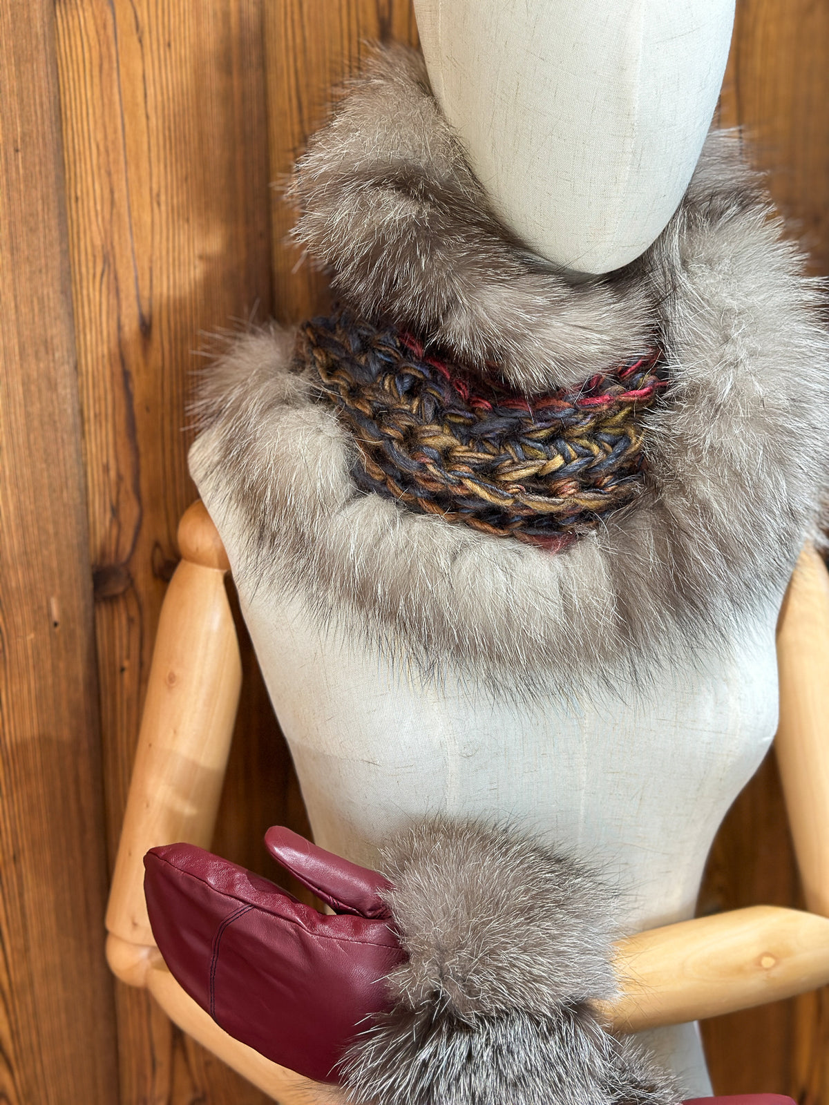 Foulard avec torsade avec fourrure recyclée - Renard