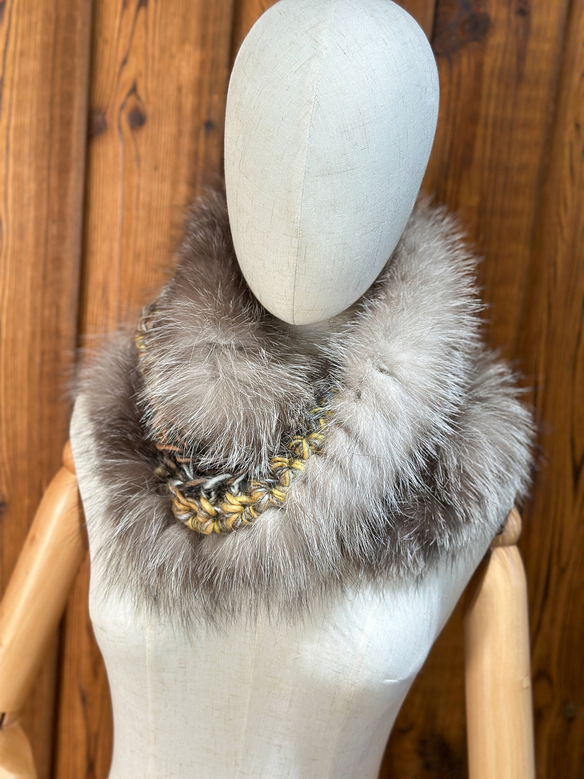 Foulard avec torsade avec fourrure recyclée - Renard