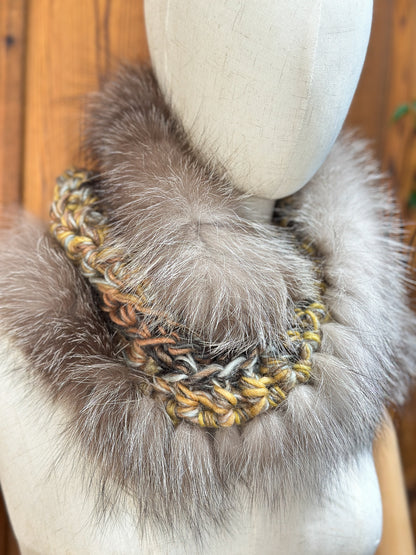 Foulard avec torsade avec fourrure recyclée - Renard