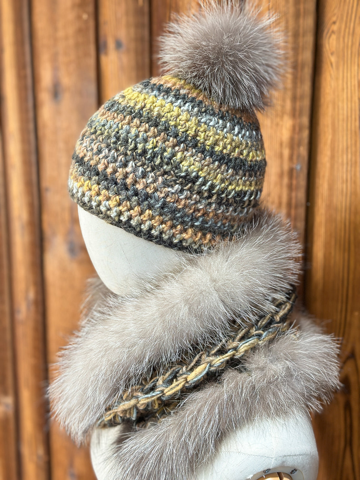Foulard avec torsade avec fourrure recyclée - Renard