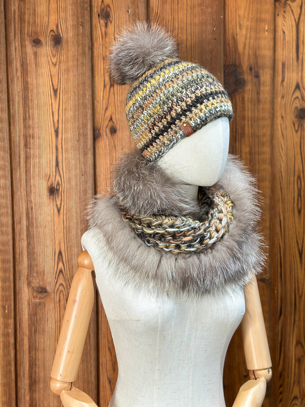Foulard avec torsade avec fourrure recyclée - Renard