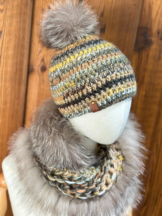 Foulard avec torsade avec fourrure recyclée - Renard
