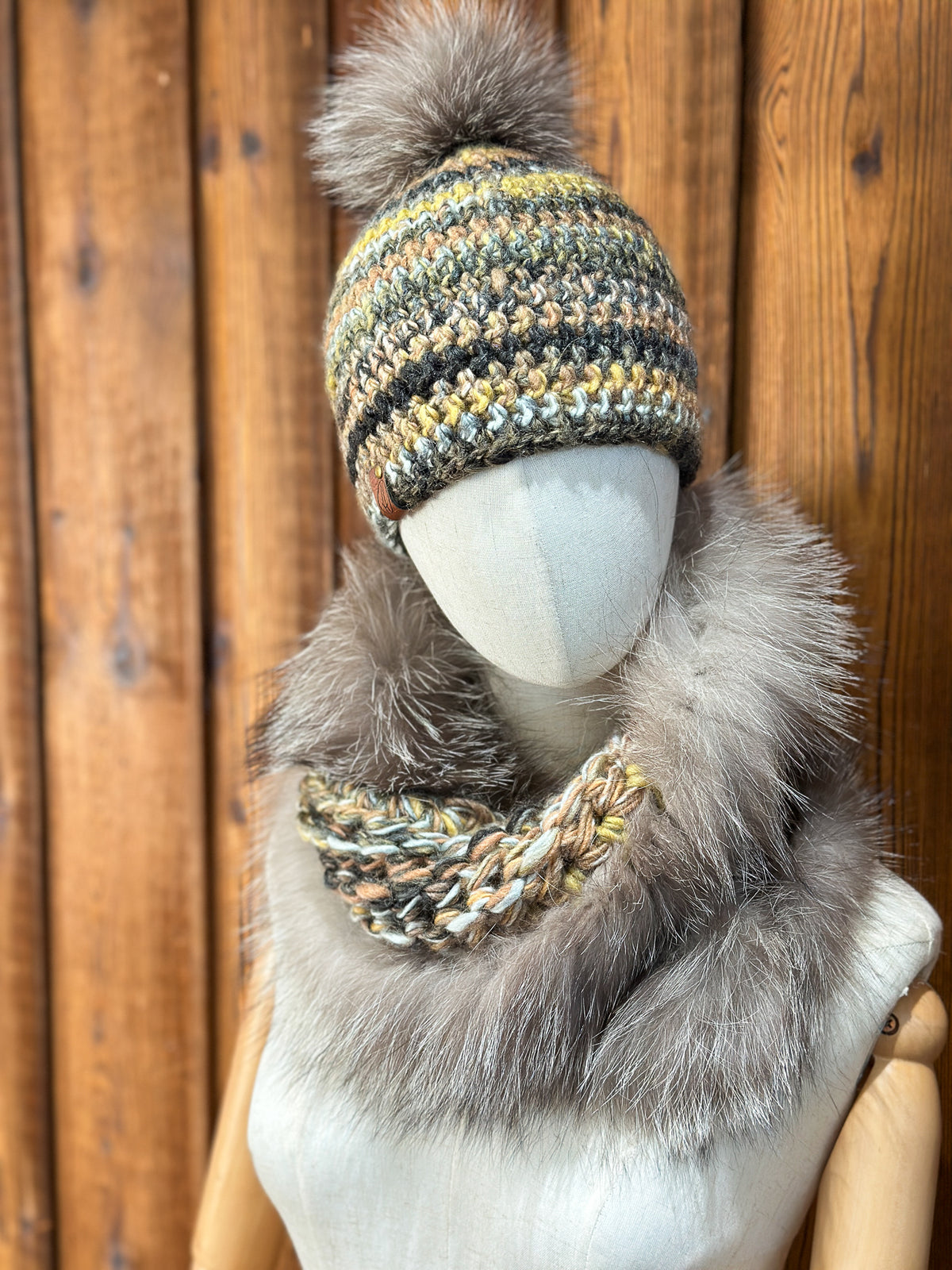Foulard avec torsade avec fourrure recyclée - Renard