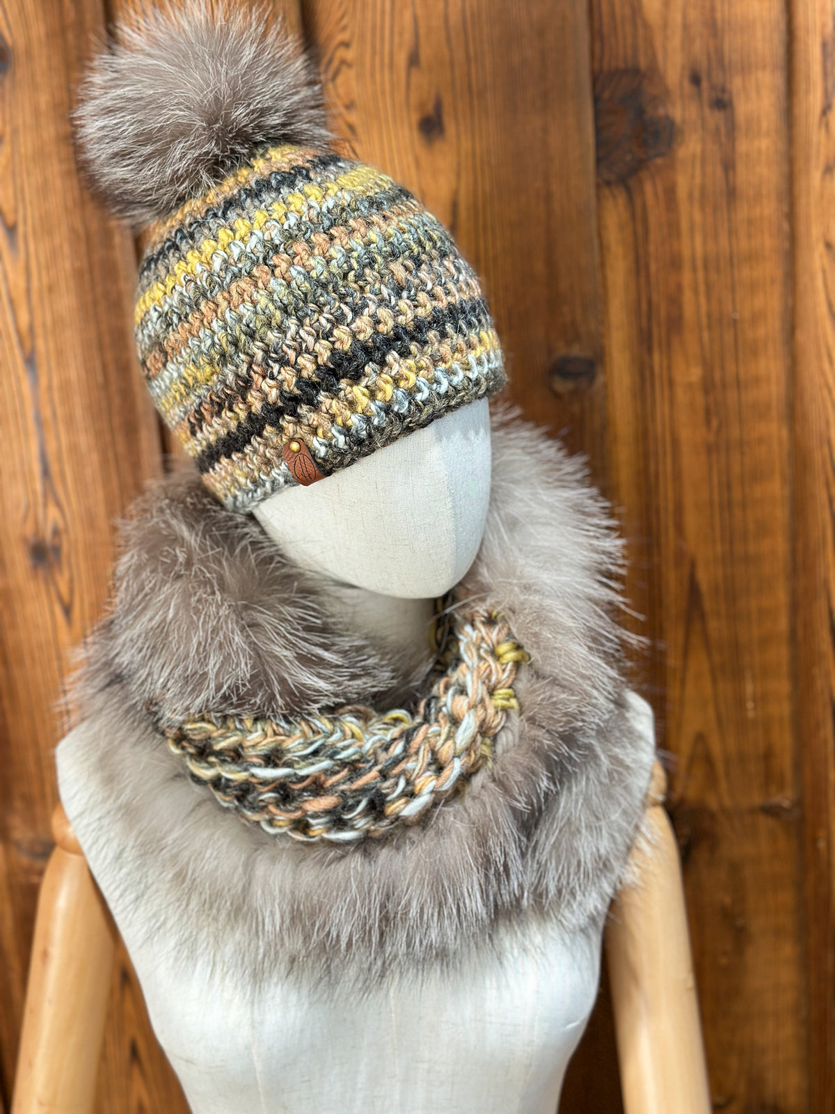 Foulard avec torsade avec fourrure recyclée - Renard