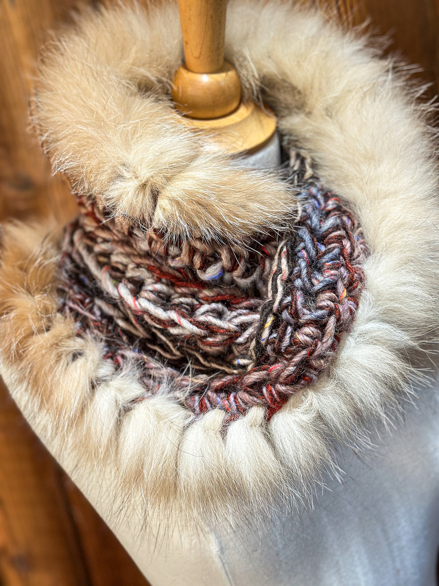 Foulard Multicolore avec fourrure recyclée - Renard