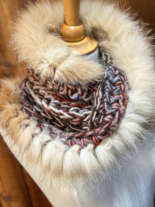 Foulard Multicolore avec fourrure recyclée - Renard