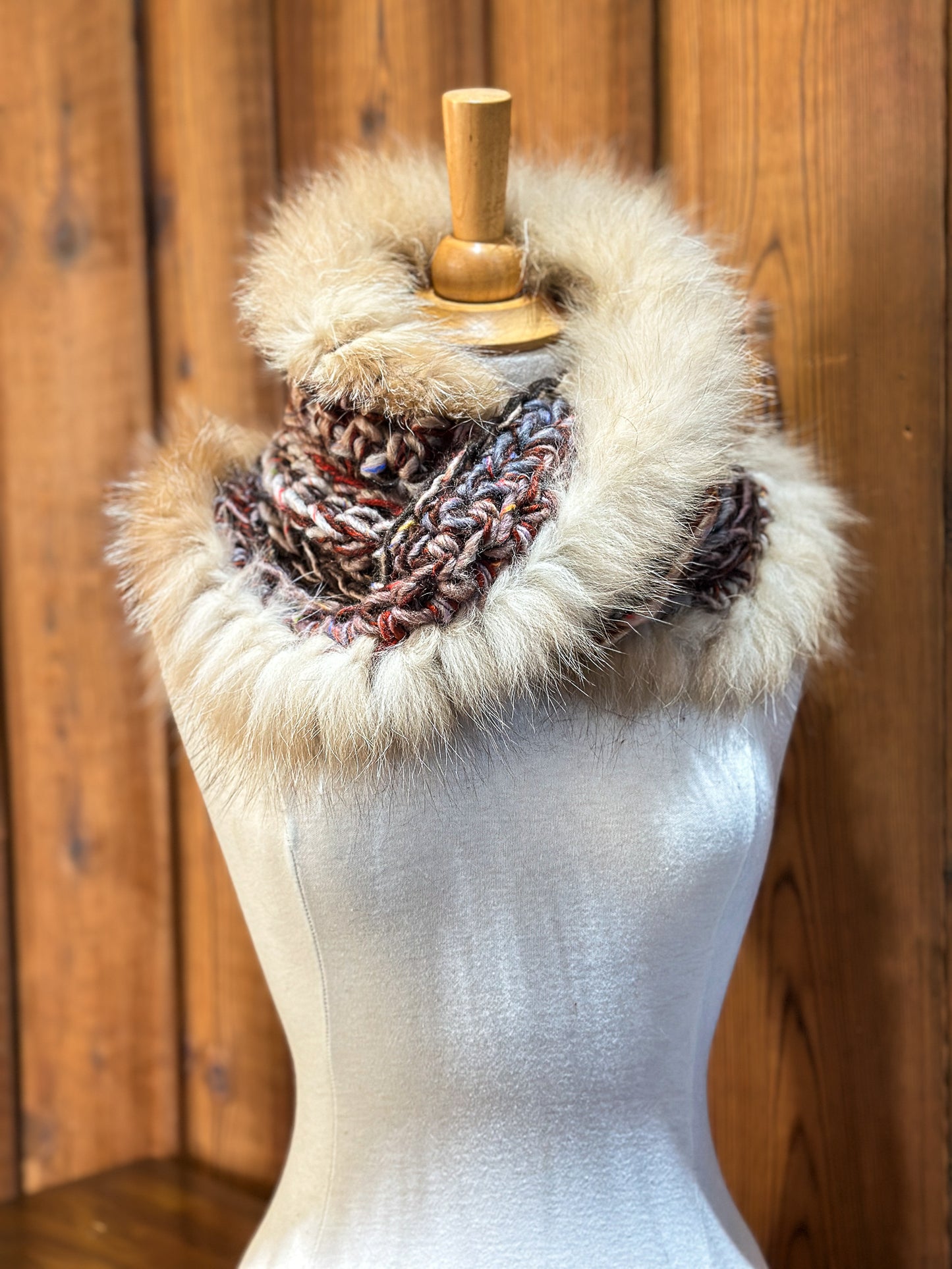 Foulard Multicolore avec fourrure recyclée - Renard