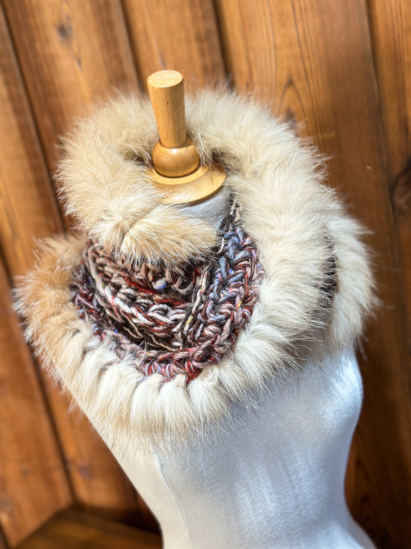 Foulard Multicolore avec fourrure recyclée - Renard