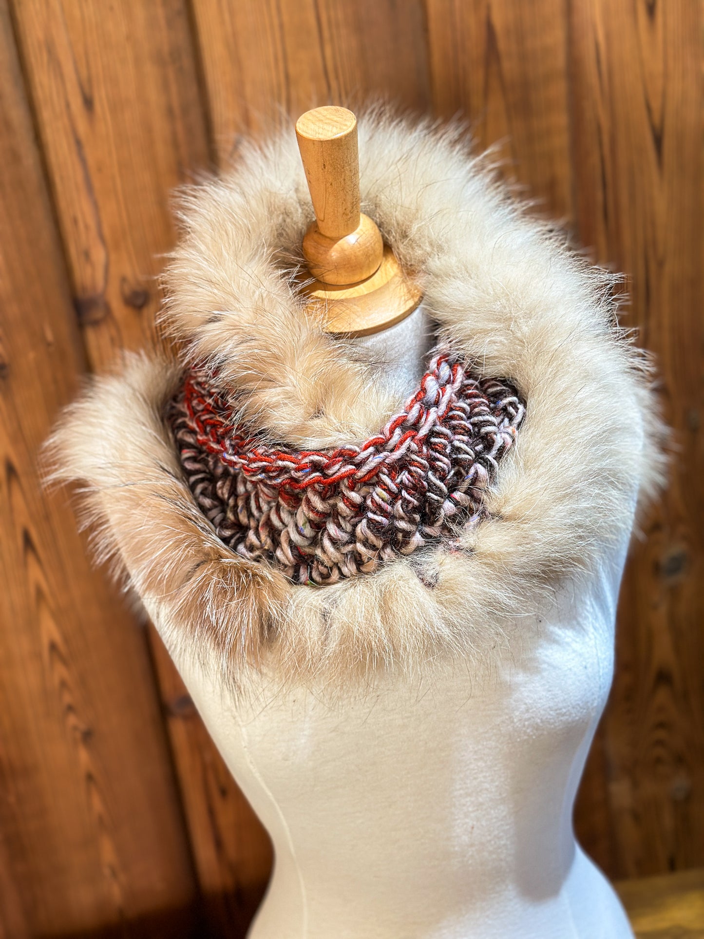 Foulard Multicolore avec fourrure recyclée - Renard