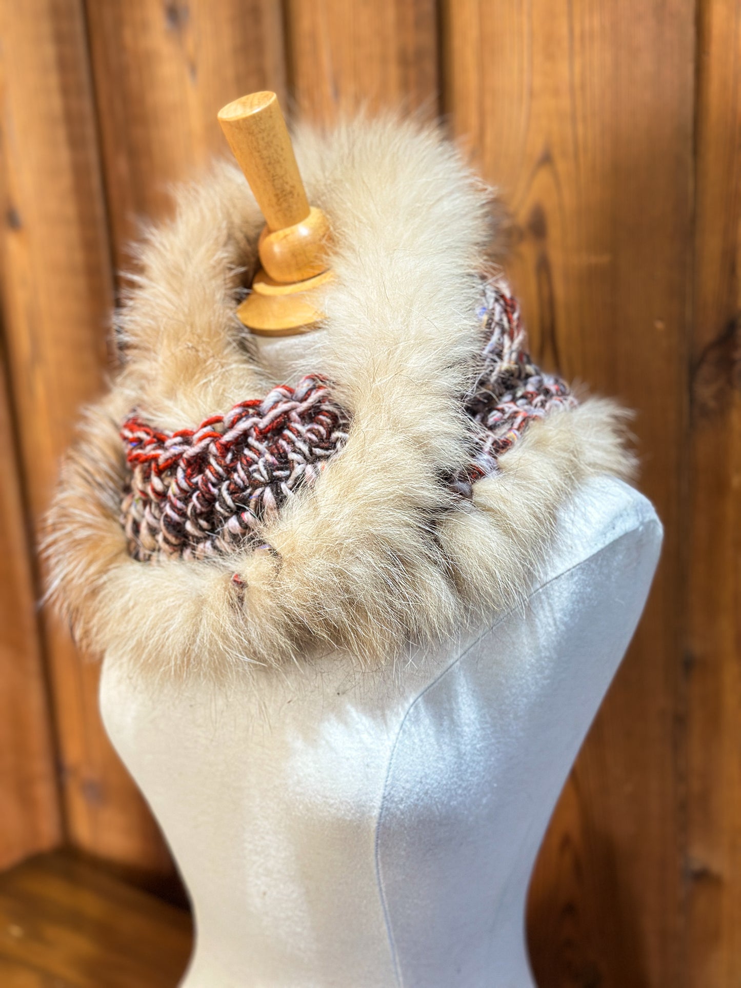 Foulard Multicolore avec fourrure recyclée - Renard