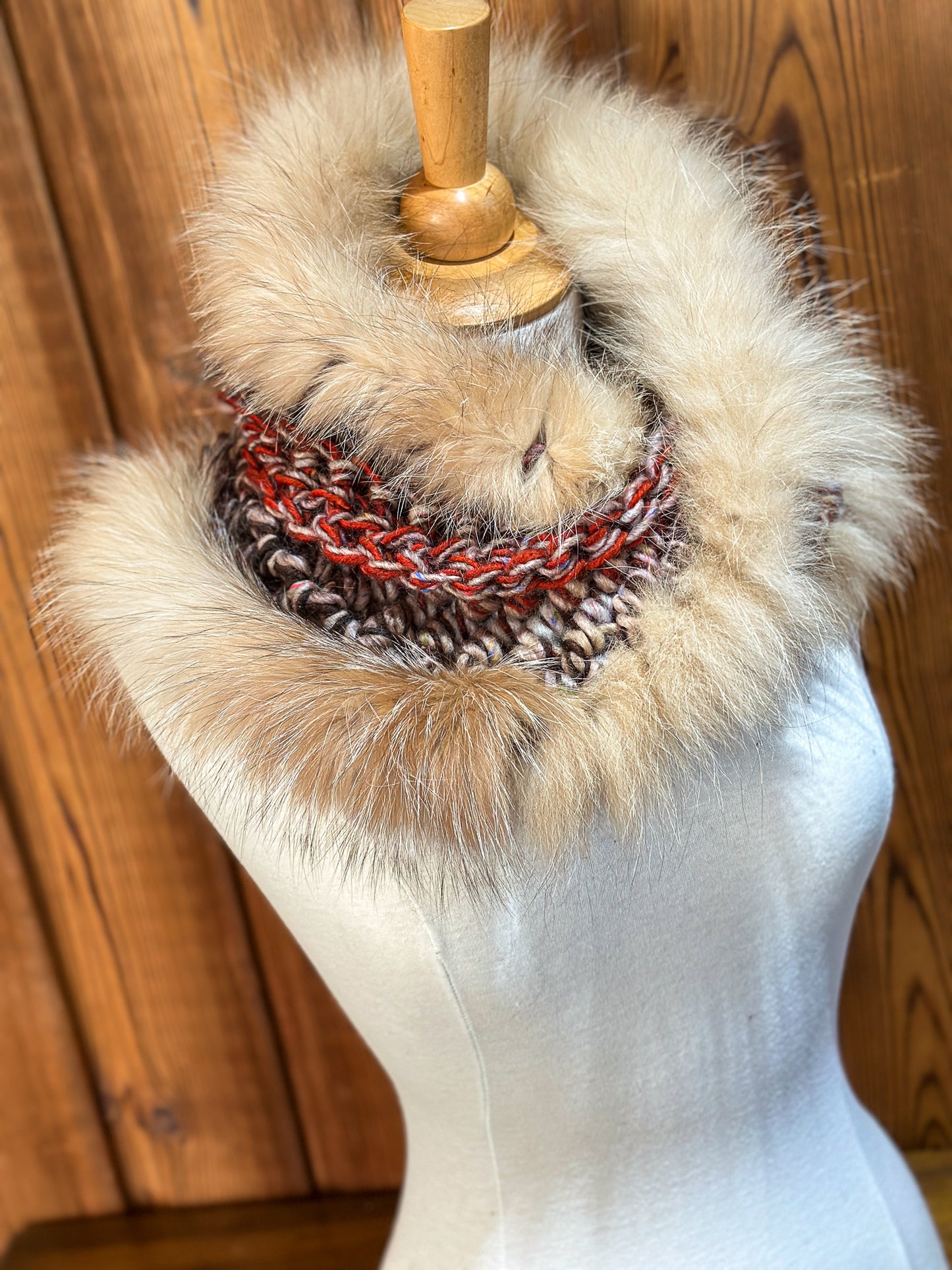 Foulard Multicolore avec fourrure recyclée - Renard