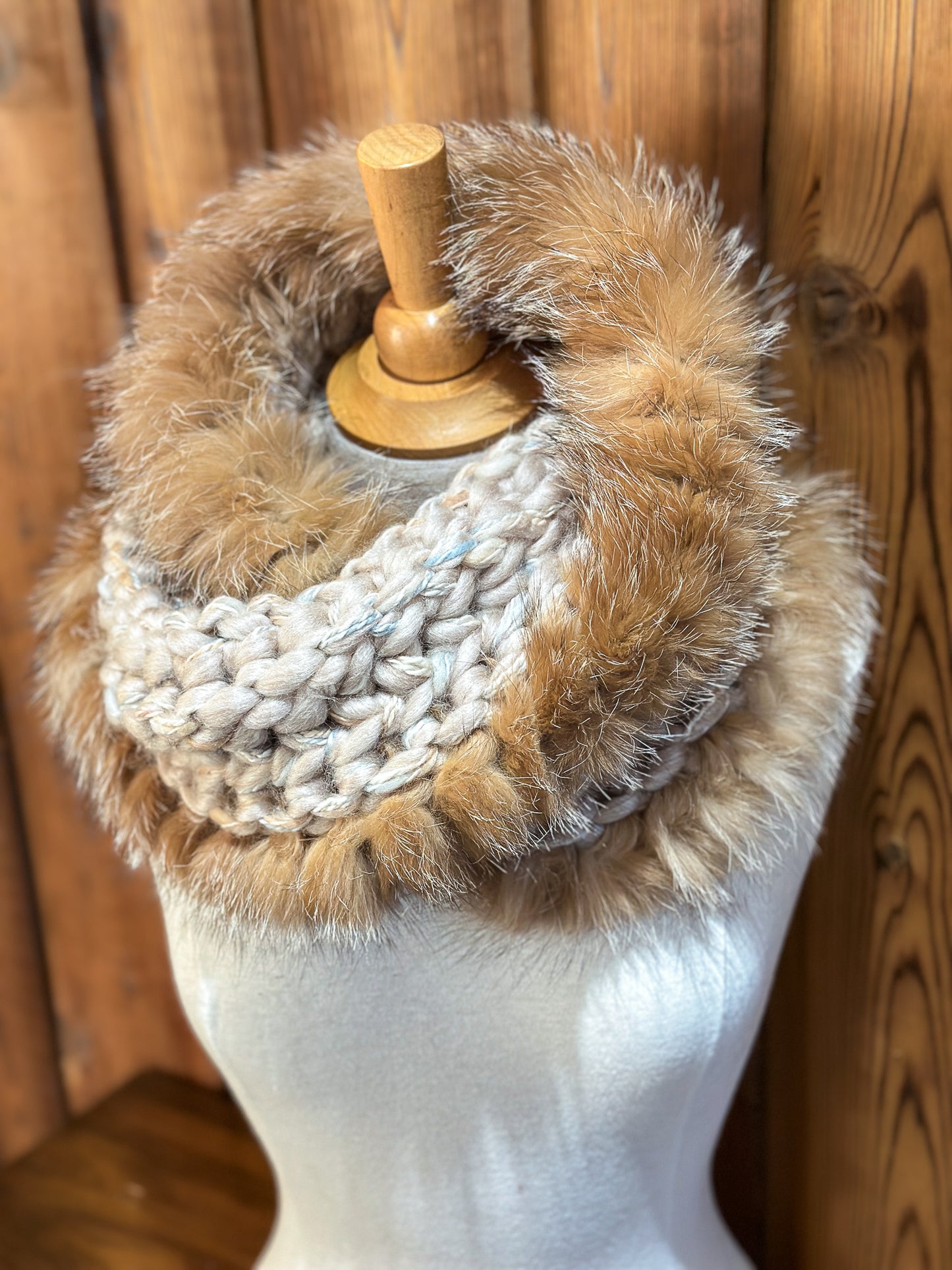 Foulard Mérinos avec fourrure recyclée - Renard