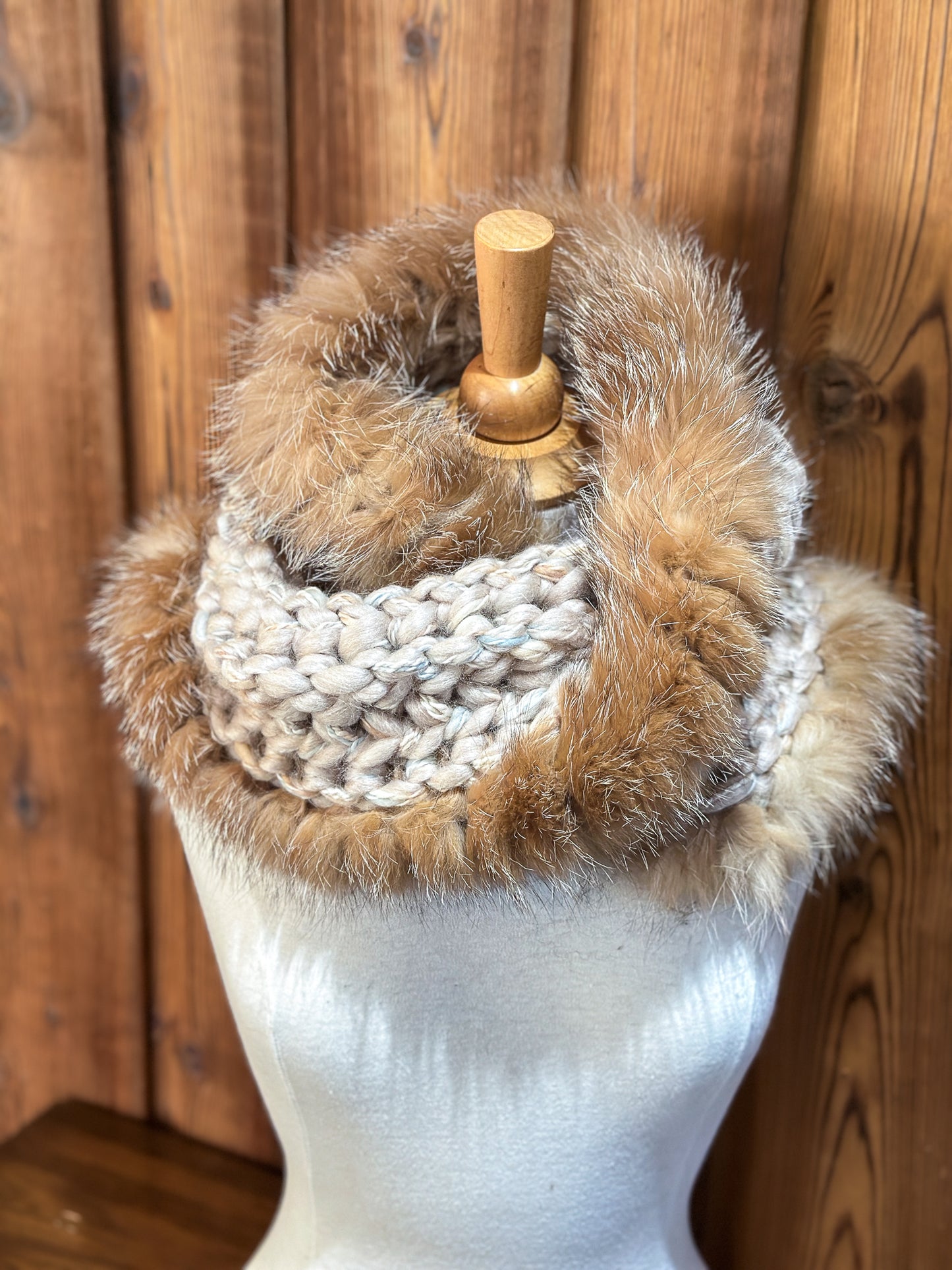 Foulard Mérinos avec fourrure recyclée - Renard