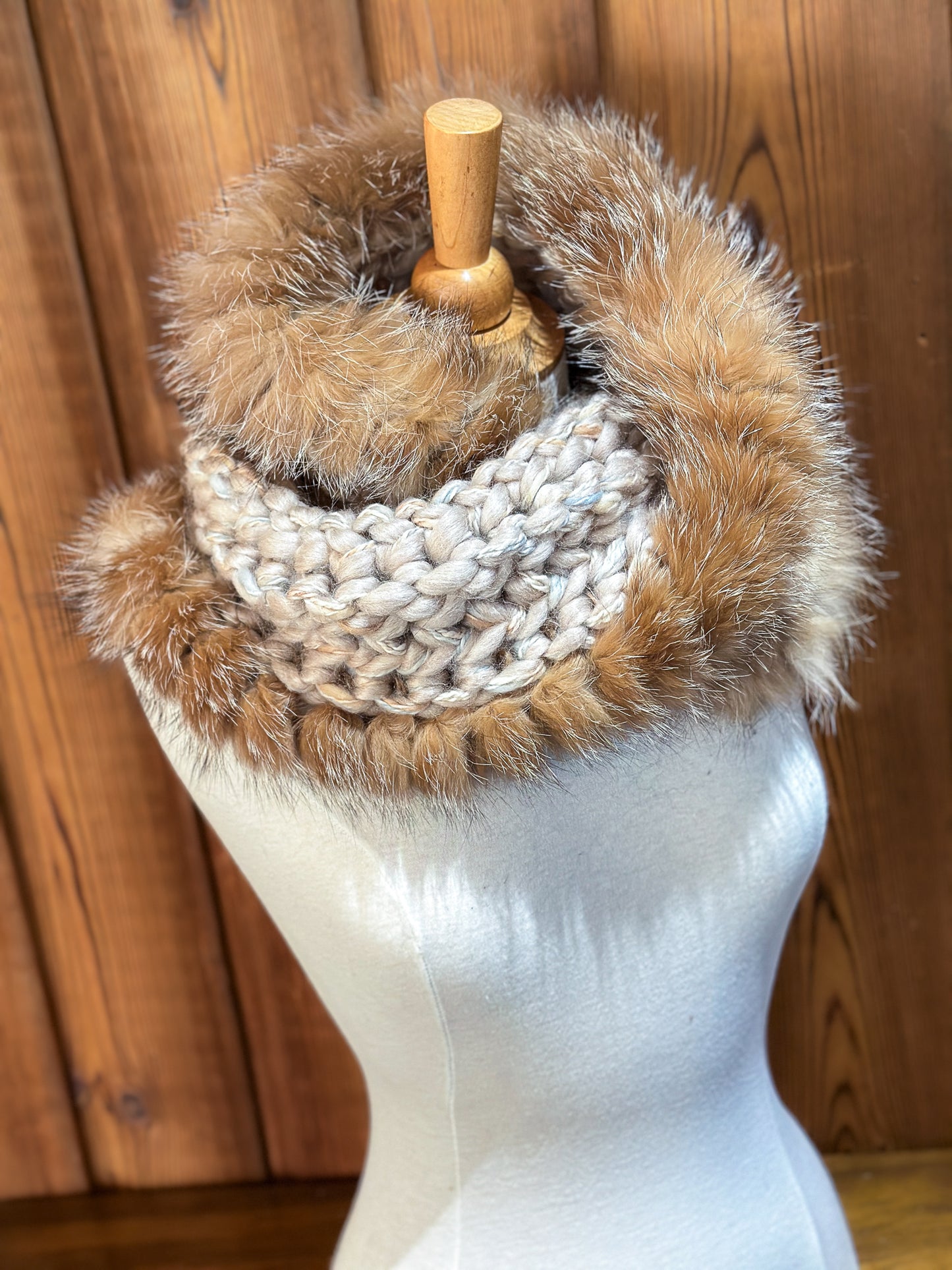 Foulard Mérinos avec fourrure recyclée - Renard