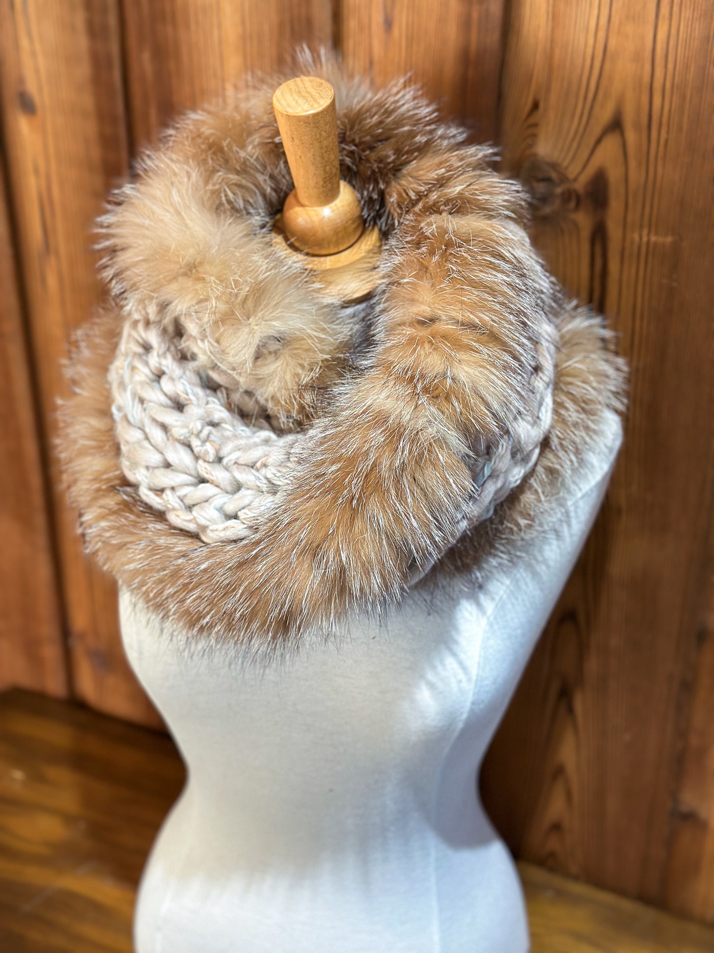 Foulard Mérinos avec fourrure recyclée - Renard