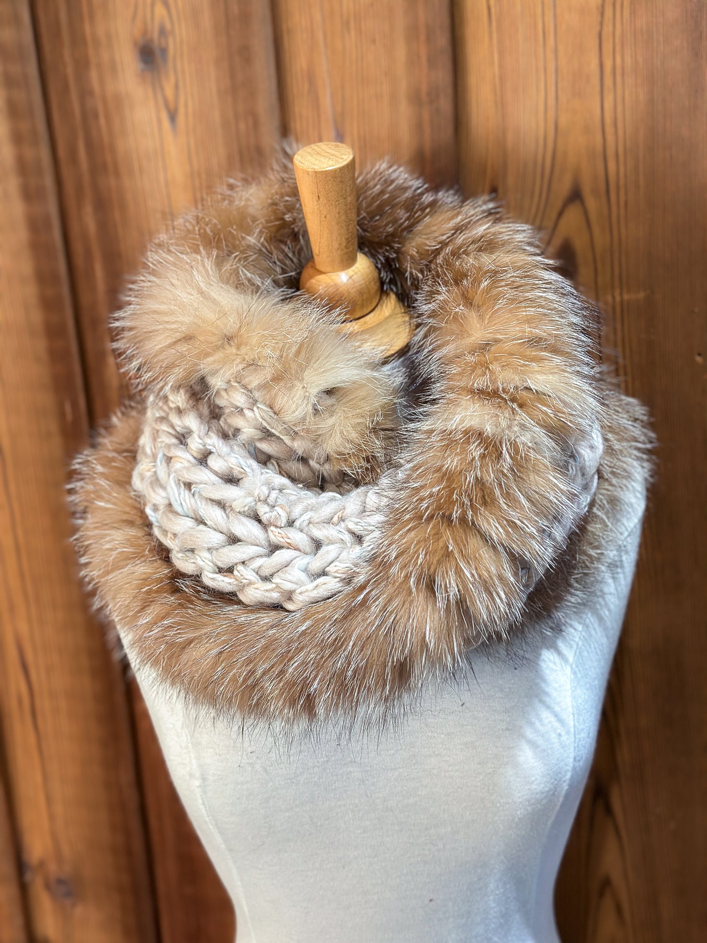 Foulard Mérinos avec fourrure recyclée - Renard