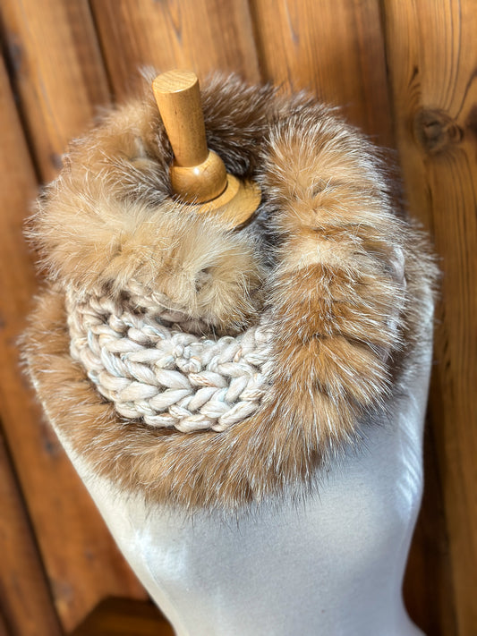 Foulard Mérinos avec fourrure recyclée - Renard