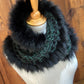 Foulard Vert et Noir avec fourrure recyclée - Renard