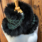 Foulard Vert et Noir avec fourrure recyclée - Renard