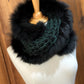 Foulard Vert et Noir avec fourrure recyclée - Renard