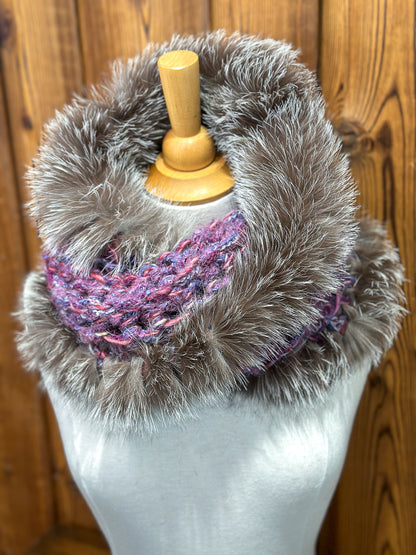 Foulard Mauve avec fourrure recyclée - Renard