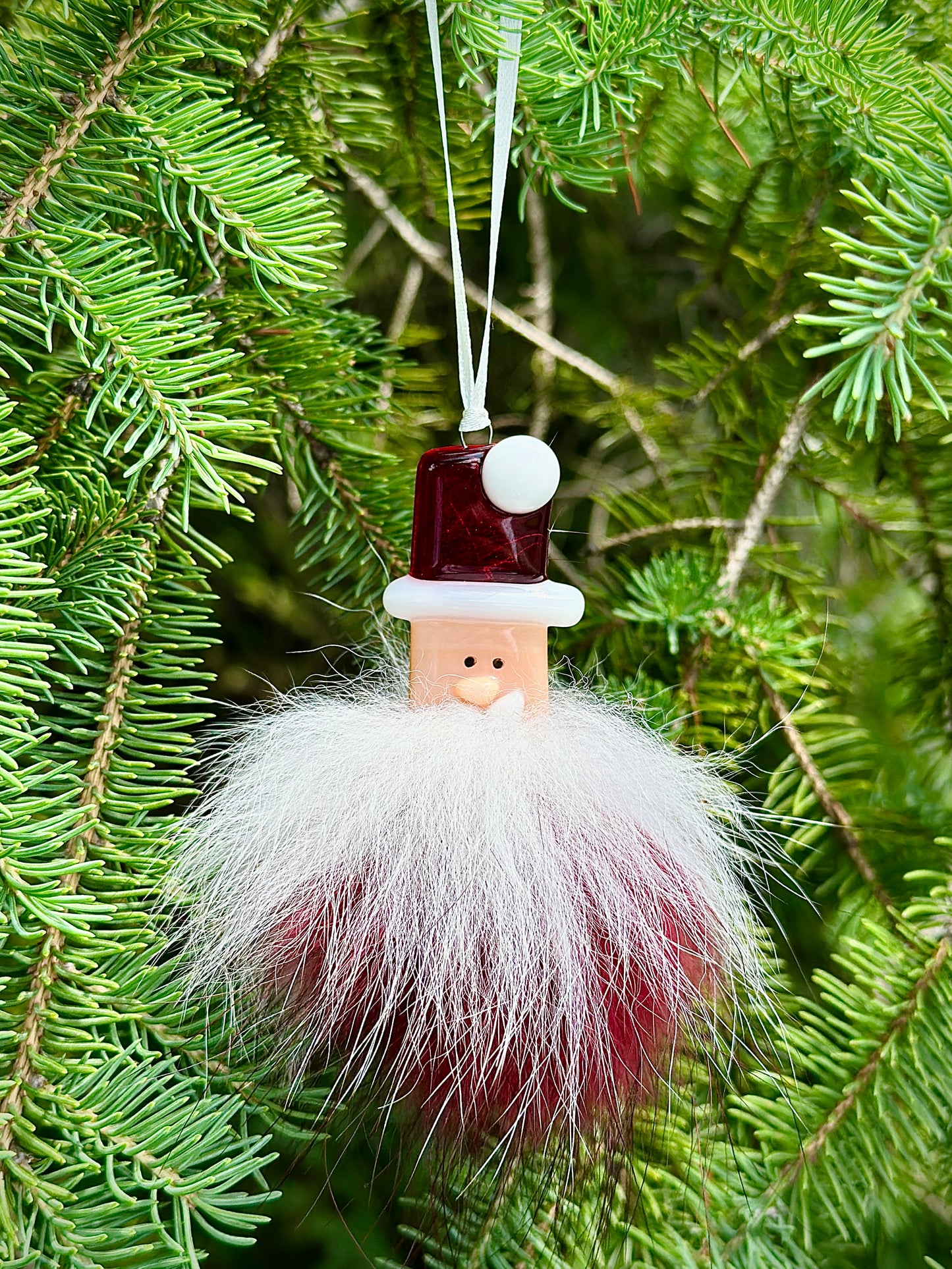Polar Bear Ornament in Fused Glass and Pompom