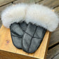 Mitaines en cuir avec fourrure recyclée, Renard