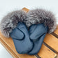 Mitaines en cuir bleu avec fourrure recyclée