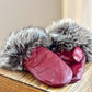 Mitaines en cuir rouge avec fourrure recyclée
