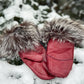 Mitaines en cuir rouge avec fourrure recyclée