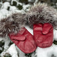 Mitaines en cuir rouge avec fourrure recyclée