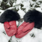 Mitaines en cuir rouge avec fourrure recyclée