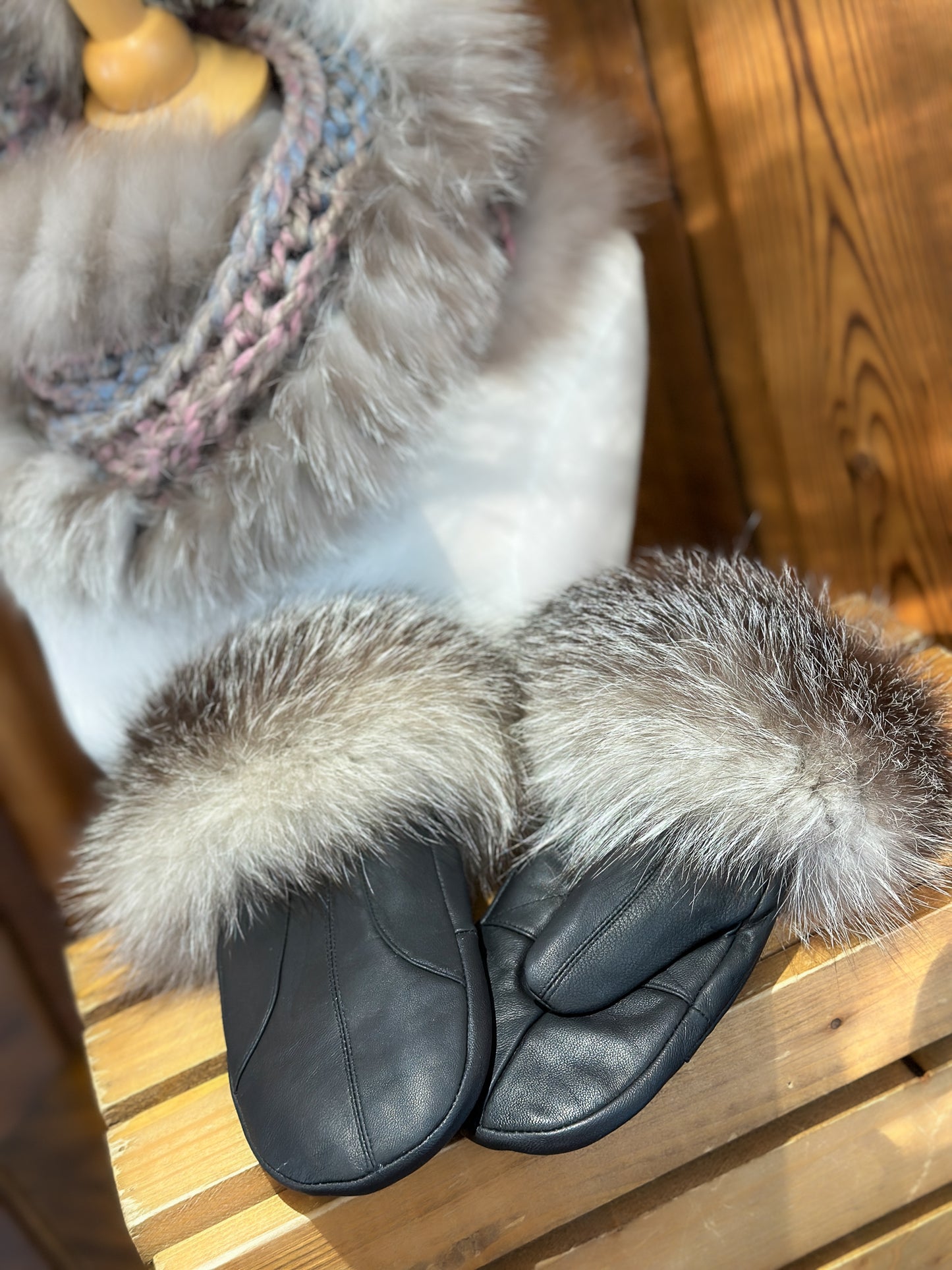 Foulard rose avec fourrure recyclée - Renard