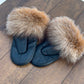 Mitaines en cuir noir avec fourrure recyclée