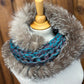 Foulard Turquoise avec fourrure recyclée - Renard