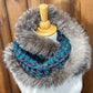 Foulard Turquoise avec fourrure recyclée - Renard