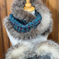 Foulard Turquoise avec fourrure recyclée - Renard