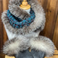 Foulard Turquoise avec fourrure recyclée - Renard