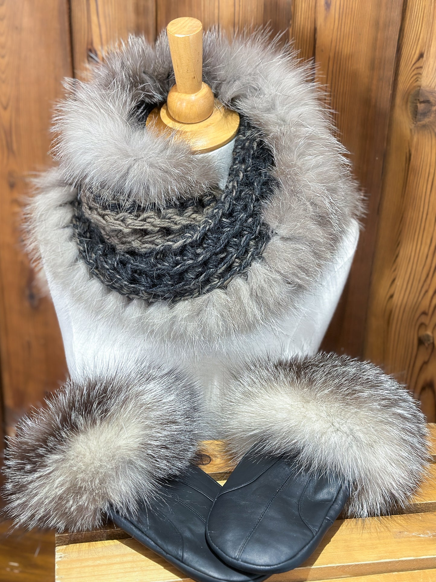 Foulard charcoal avec fourrure recyclée - Renard