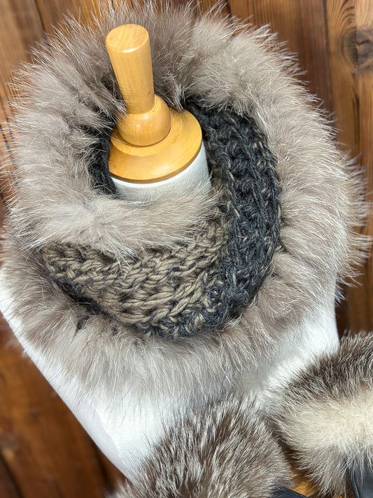 Foulard charcoal avec fourrure recyclée - Renard