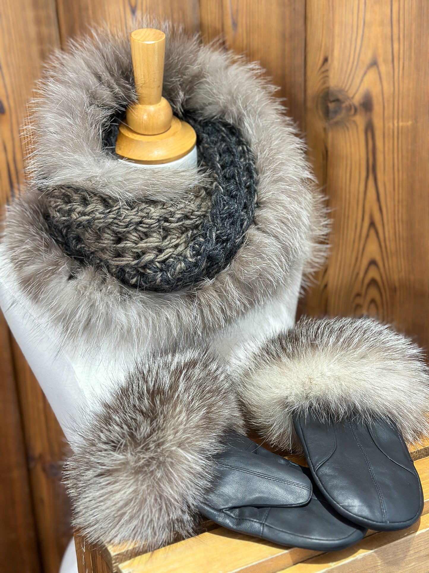 Foulard charcoal avec fourrure recyclée - Renard