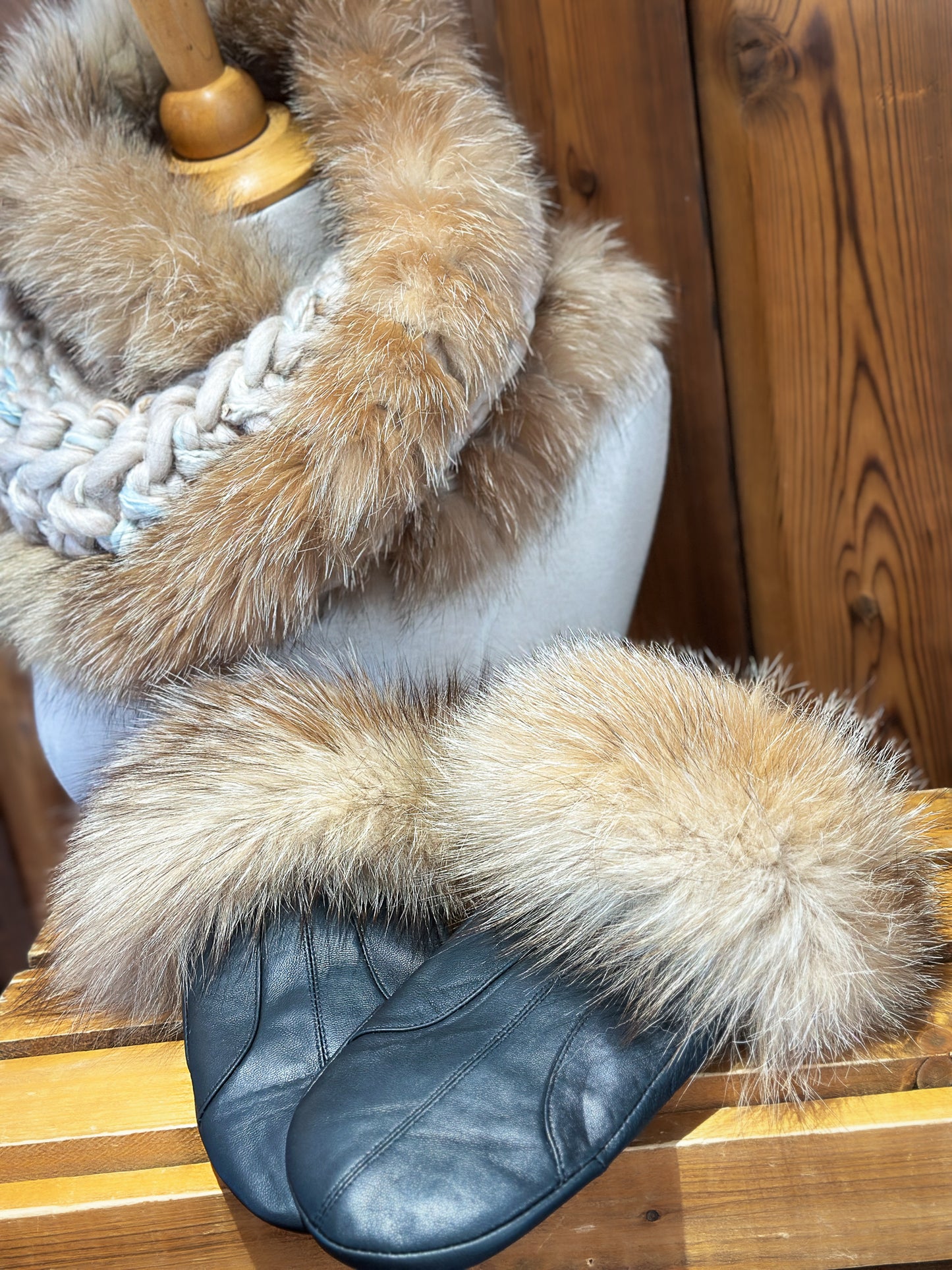 Foulard Mérinos avec fourrure recyclée - Renard